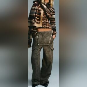 Zara PLAID WOOL BLEND LONG JUMPSUIT with a straight neckline NWT Size S